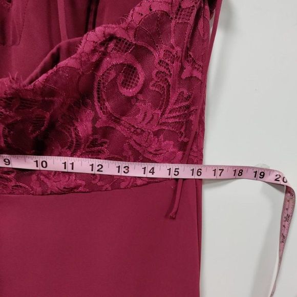 Hayley Paige "5857 - Burgundy" Lace Chiffon Burgundy Dress  12 - Picture 11 of 15
